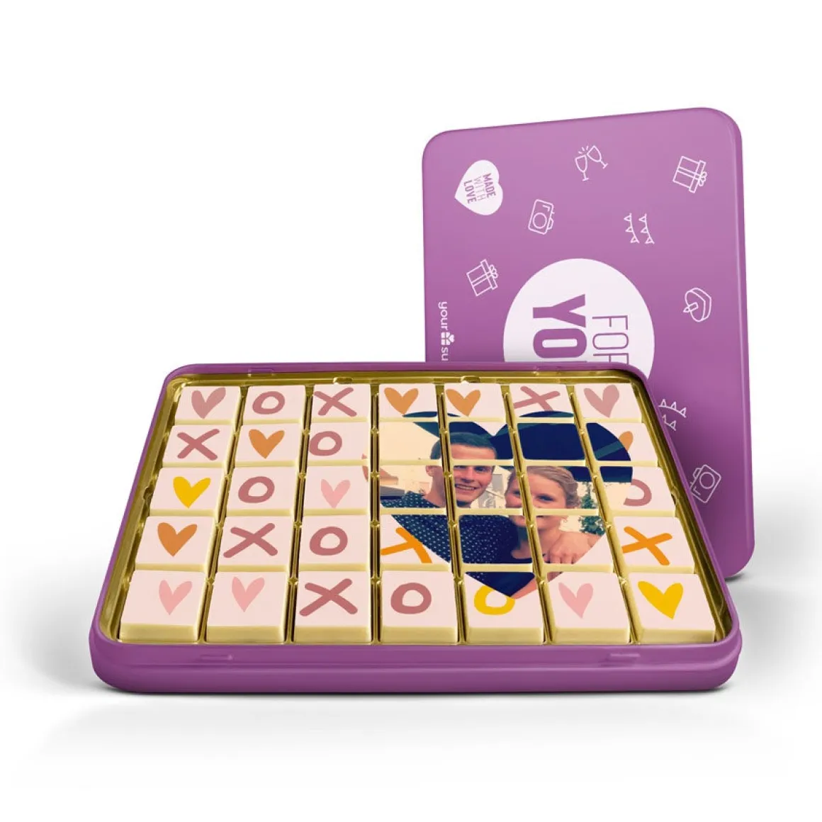 Foto op chocolade blokjes in blik - praliné